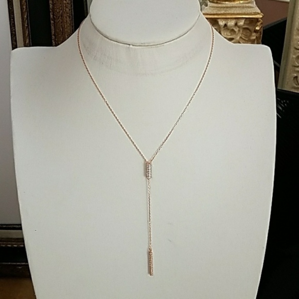 Rose Gold plated Bar CZ Necklace adjustable chain.